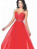 Sweetheart Neckline Lace Chiffon Beaded Long Prom Dress